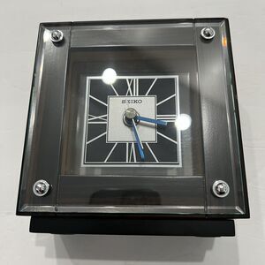 SEIKO ANALOG BLACK DIAL SQUARE FACE BROWN WOOD CLOCK QXG126BL Works Tested